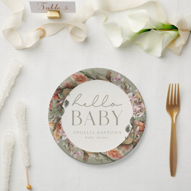 Assiettes En Carton HELLO BABY | Botanique Sage Boho (Mariage)