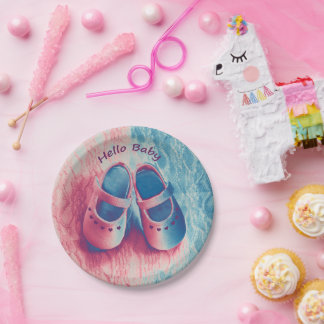 Assiettes En Carton Hello Baby - charmant