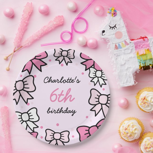 Assiettes En Carton Hello Cutie Cartoon Pink Bow Birthday Party (Fête)