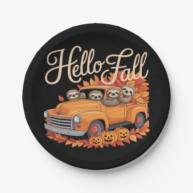 Assiettes En Carton Hello Fall Funny Sloth Halloween pumkin Classic T- (Devant)