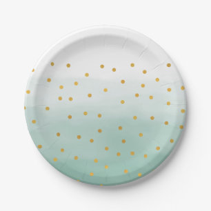 Assiettes En Carton Hello Gold Mint Confetti Ombre
