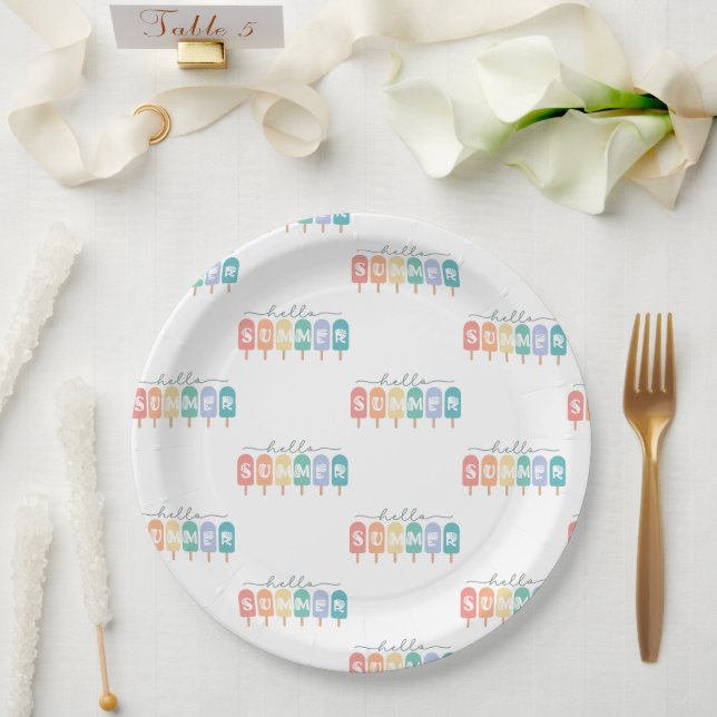 Assiettes En Carton Hello Summer Popsicle coloré (Mariage)