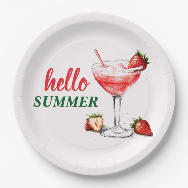 Assiettes En Carton Hello Summer | Strawberry Cocktail Paper Plate (Devant)