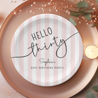 Assiettes En Carton Hello Thirty Modern Script 30th Birthday Party