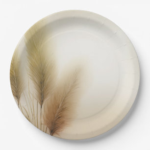 Assiettes En Carton Herbe des Pampas Dorée Mariage Bohème Bohème
