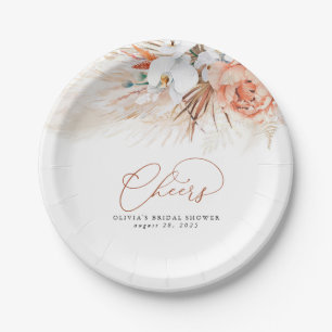 Assiettes En Carton Herbe des Pampas Fleurs en Terracotta Tropical Che
