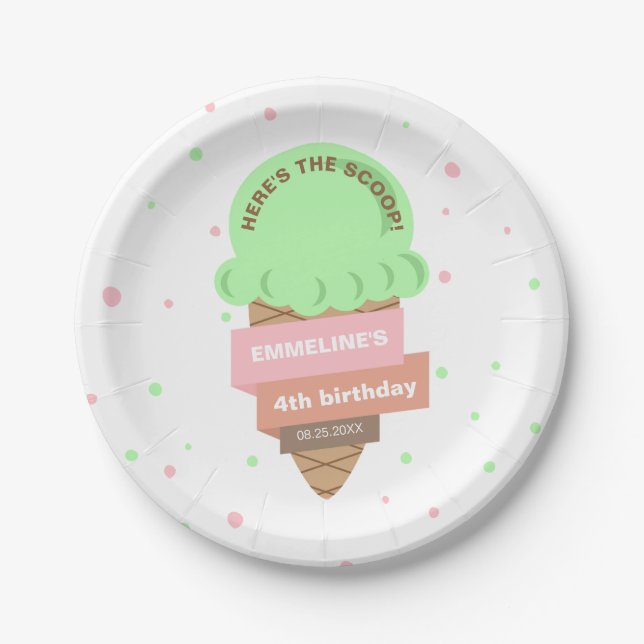 Assiettes En Carton Here's The Scoop Mint Ice Cream Sweet Birthday (Devant)