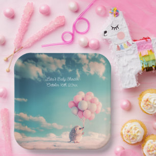 Assiettes En Carton Hérisson mignon avec ballons d'anniversaire, perso