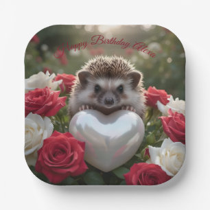 Assiettes En Carton Hérisson mignon de juin avec cœur de perle