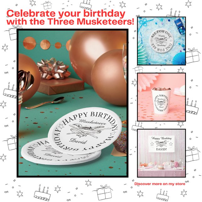 Assiettes En Carton Héros de mousquetaire joyeuse fête d'anniversaire  (Créateur téléchargé)