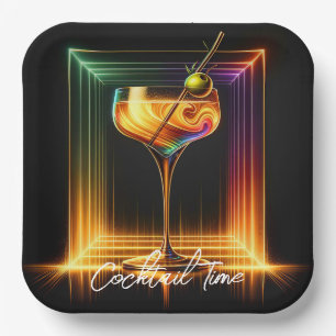 Assiettes En Carton Heure de la fête Neon tendance personnalisée