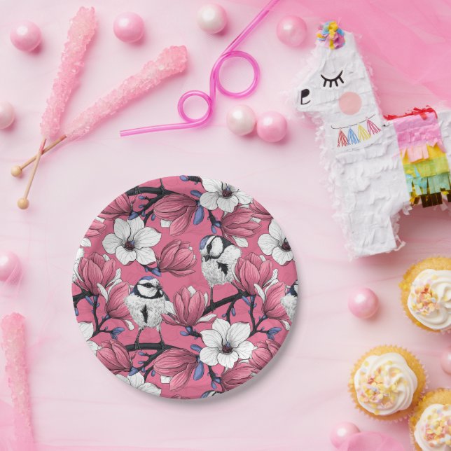 Assiettes En Carton Heure du printemps en rose (Fête)