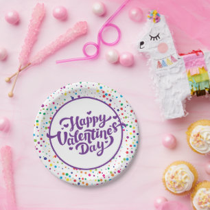 Assiettes En Carton Heureuse Sainte-Valentin Colorful Confetti