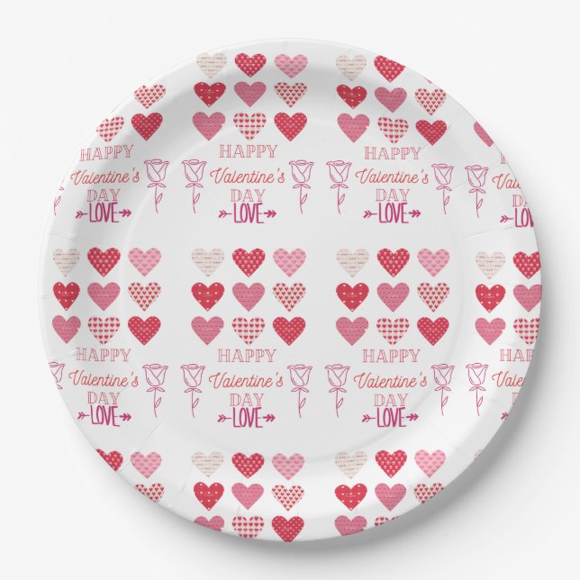 Assiettes En Carton Heureuse Sainte-Valentin mon amour (Devant)
