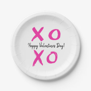 Assiettes En Carton Heureuse Sainte-Valentin rose blanc XOXO