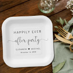 Assiettes En Carton Heureusement Jamais Après La Réception De Mariage<br><div class="desc">Plaques en papier élégantes pour votre réception de mariage et autres célébrations post-mariages qui présentent "Happily Ever After Party" dans une typographie moderne simple et un script élégant avec des swashes,  vos prénoms unis par un coeur et votre date de réception.</div>