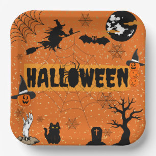 ASSIETTES EN CARTON HEUREUSES PLAQUES DE PAPIER HALLOWEEN(ORANGE)