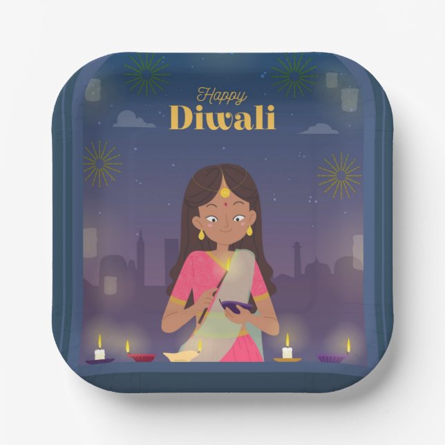 Assiettes En Carton Heureux Diwali (Recto)