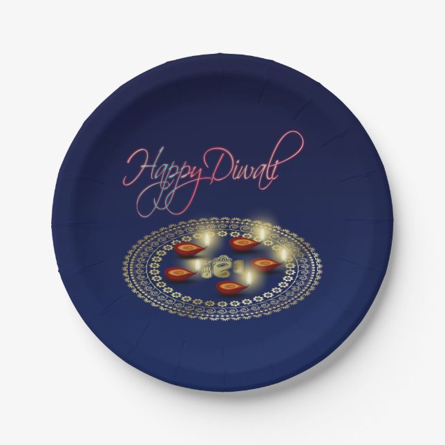 Assiettes En Carton Heureux Diwali Ganesha Rangoli - Plaque de papier (Devant)