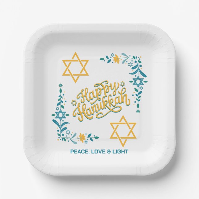 Assiettes En Carton HEUREUX HANOUKKA Chanukah (Recto)