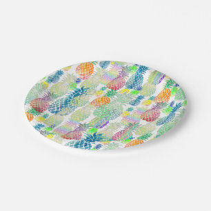 Assiettes En Carton heureux motif d'ananas tropical d'été