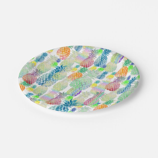 Assiettes En Carton heureux motif d'ananas tropical d'été (Angle)