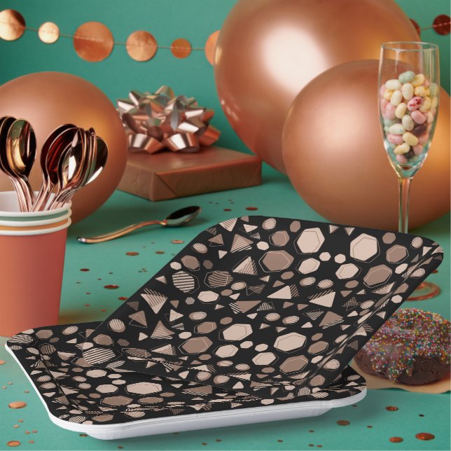 Assiettes En Carton Hexagon & Triangle rose & Brown sur Motif noir (Multi)