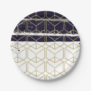 Assiettes En Carton Hexagone Bleu marine moderne or Géométrique Soirée