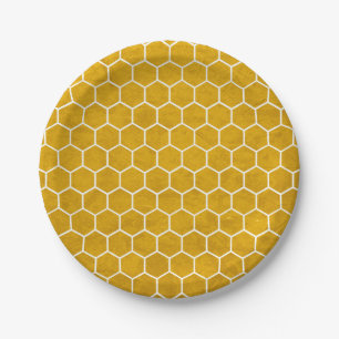 Assiettes En Carton Hexagone Motif Hexagon Jaune