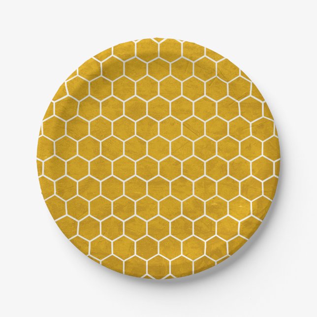 Assiettes En Carton Hexagone Motif Hexagon Jaune (Devant)