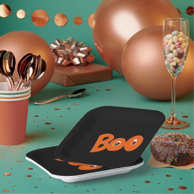 Assiettes En Carton Hey Boo Je T'Ai Craigné Aussi Typographie Dessin A (Multi)