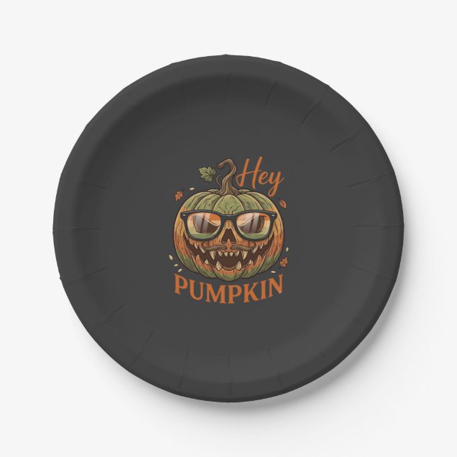 Assiettes En Carton Hey Citrouille Halloween Lanterne Jack Lunettes Mo (Devant)
