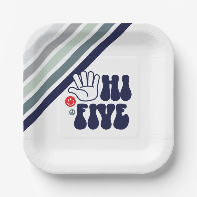Assiettes En Carton HI FIVE Rayure rétro (Recto)
