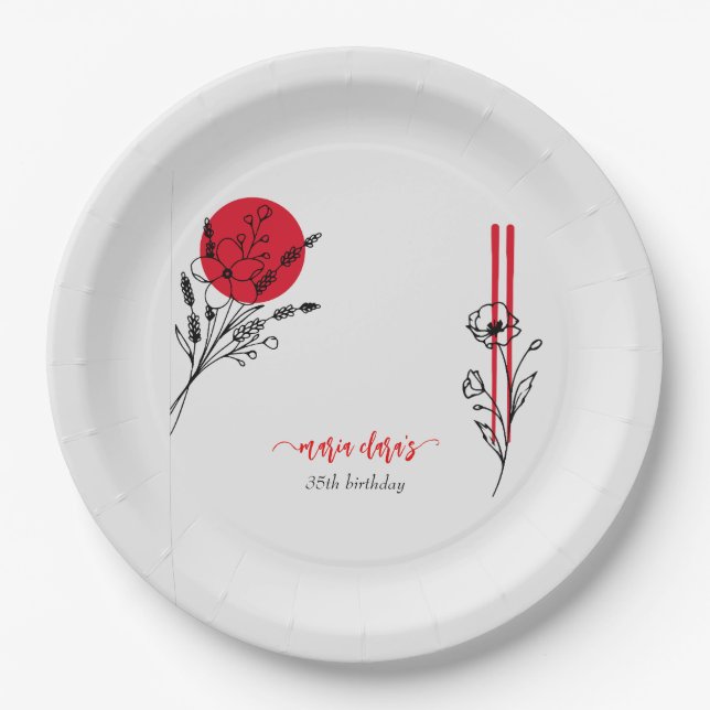 Assiettes En Carton Hibachi japonais barbecue grill Chef dîner d'anniv (Devant)