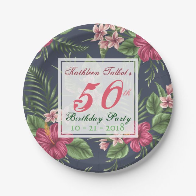Assiettes En Carton Hibiscus 50e Anniversaire Plaque papier de fête (Devant)