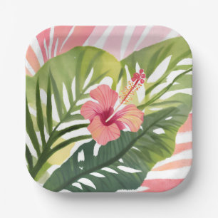 Assiettes En Carton Hibiscus Beauté   Fleur Tropicale Aquarelle
