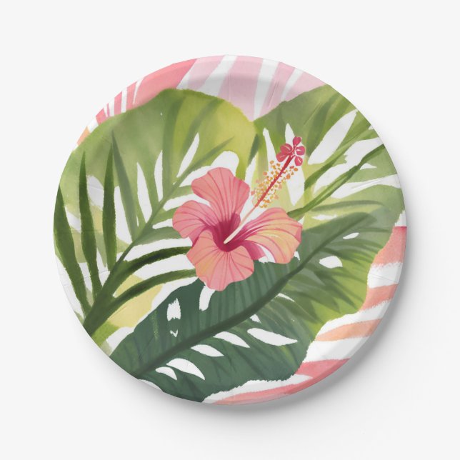 Assiettes En Carton Hibiscus Beauty | Tropical Flower Watercolor (Devant)
