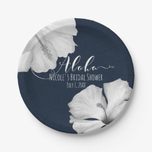 Assiettes En Carton Hibiscus blanc Mariage tropical bleu Aloha