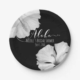 Assiettes En Carton Hibiscus blanc Mariage tropical noir Aloha