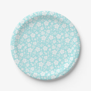 Assiettes En Carton Hibiscus blanc sur la lumière Aqua Tropical