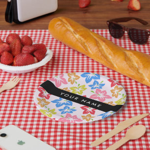 Assiettes En Carton Hibiscus Coloré, Motif De Fleurs, Votre Nom