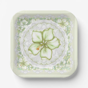Assiettes En Carton Hibiscus & dentelle BLANC