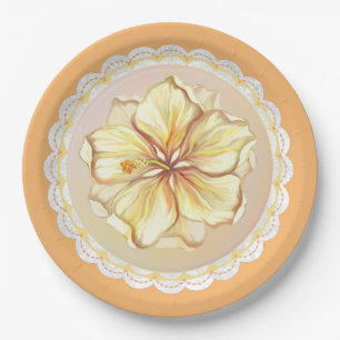 Assiettes En Carton Hibiscus & dentelle JAUNE