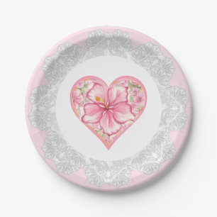 Assiettes En Carton Hibiscus & dentelle PINK