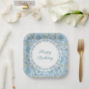 Assiettes En Carton Hibiscus & dentelle TURQUOISE