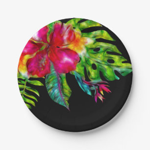 Assiettes En Carton Hibiscus floral tropical lumineux Feuille Luau Par