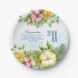 Assiettes En Carton Hibiscus Hawaiian Tropical Floral Graduation