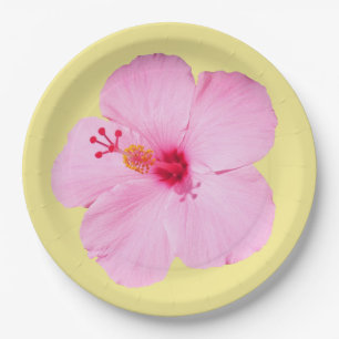 Assiettes En Carton Hibiscus rose Fleur tropicale