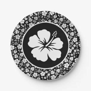 Assiettes En Carton Hibiscus tropical sur plaque de papier noir