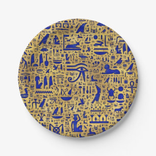 Assiettes En Carton Hiéroglyphe égyptien Lapis Lazuli et Gold